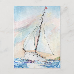 Carte Postale Bateau à voile à Sea Fine Art peinture aquarelle
