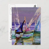 Carte Postale Bateau à voile Abstrait vague de mer violet (Devant / Derrière)