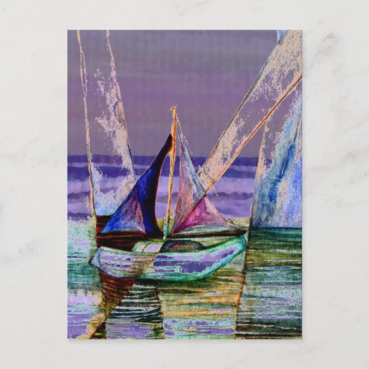 Carte Postale Bateau à voile Abstrait vague de mer violet (Devant)