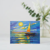 Carte Postale Bateau à voile au coucher du soleil (Debout devant)