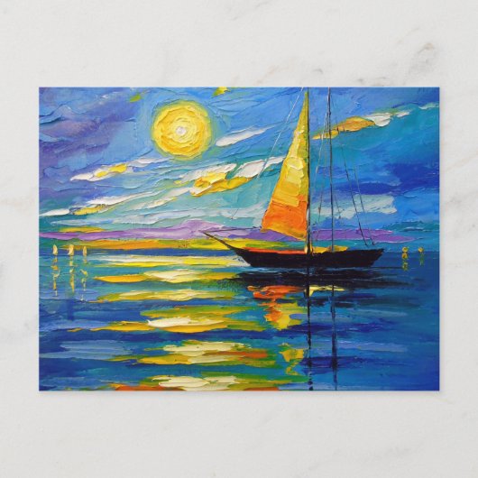 Carte Postale Bateau à voile au coucher du soleil (Devant)