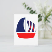 Carte Postale Bateau à voile bleu rouge (Debout devant)
