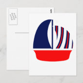 Carte Postale Bateau à voile bleu rouge (Devant / Derrière)