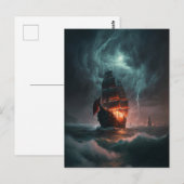 Carte Postale Bateau À Voile Combattant Vagues Et Tempête Dans L (Devant / Derrière)