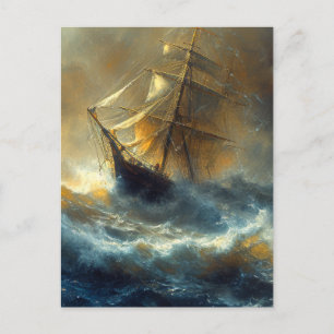 Carte Postale Bateau à voile dans une peinture de tempête