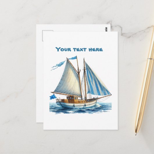 Carte Postale Bateau à voile de plage mignon ajouter du texte (Devant/Arrière en situation)