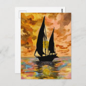 Carte Postale Bateau à voile et Ocean Sunset (Devant / Derrière)