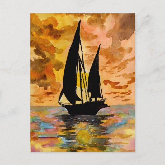 Carte Postale Bateau à voile et Ocean Sunset (Devant)