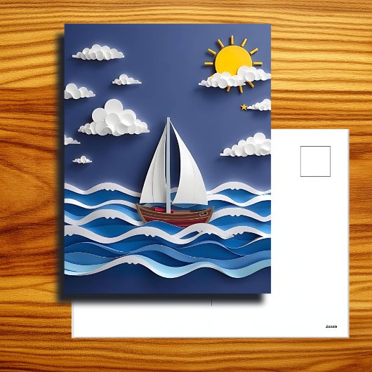 Carte Postale Bateau à voile et soleil | Qualité papier