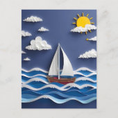 Carte Postale Bateau à voile et soleil | Qualité papier (Devant)