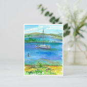 Carte Postale Bateau à voile Mountain Lake Aquarelle peinture (Debout devant)