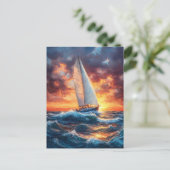 Carte Postale Bateau à voile sur Rough Seas Peinture (Debout devant)