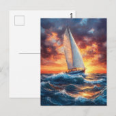 Carte Postale Bateau à voile sur Rough Seas Peinture (Devant / Derrière)