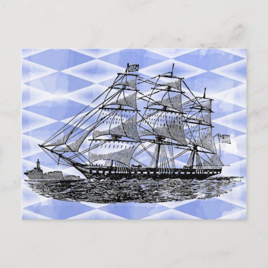 Carte Postale Bateau antique en bleu (Devant)