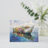 Carte Postale Bateau avec Fleurs sauvages colorés (Debout devant)