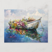 Carte Postale Bateau avec Fleurs sauvages colorés (Devant)