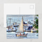 Carte Postale Bateau classique au coucher du soleil à Port Hadlo (Devant / Derrière)