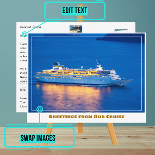 Carte Postale Bateau de croisière au coucher du soleil