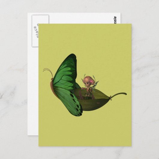 Carte Postale Bateau de fée et papillon (Devant / Derrière)