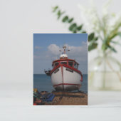 Carte Postale Bateau De Pêche Brume Du Matin Sur La Plage (Debout devant)