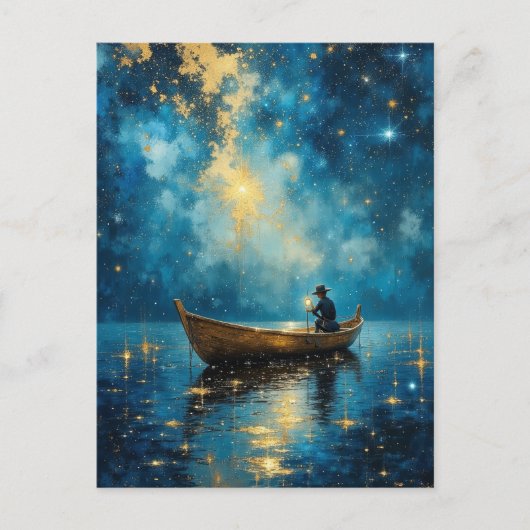 Carte Postale Bateau de pêche de nuit Starry (Devant)