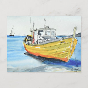 Carte Postale Bateau de pêche jaune ensoleillé