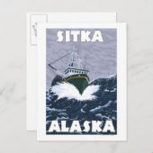 Carte Postale Bateau de pêche - Sitka, Alaska (Devant / Derrière)