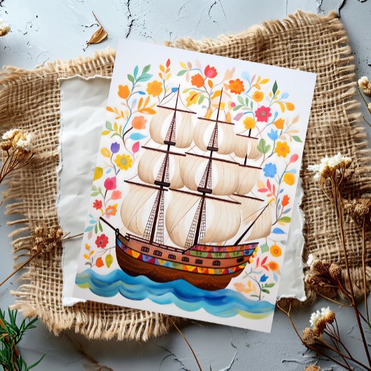 Carte Postale Bateau de pirates colorés