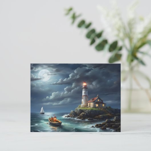 Carte Postale Bateau de rangée vide de lune de phare (Debout devant)