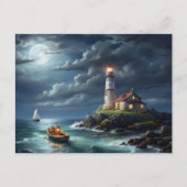 Carte Postale Bateau de rangée vide de lune de phare (Devant)