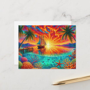 Carte Postale Bateau des amoureux de la plage amusants