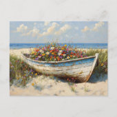 Carte Postale Bateau en bois usé avec Fleurs sauvages (Devant)