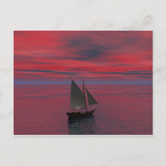 Carte Postale Bateau et coucher de soleil