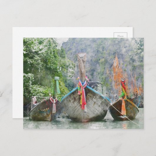 Carte Postale Bateau long traditionnel en Thaïlande (Devant / Derrière)