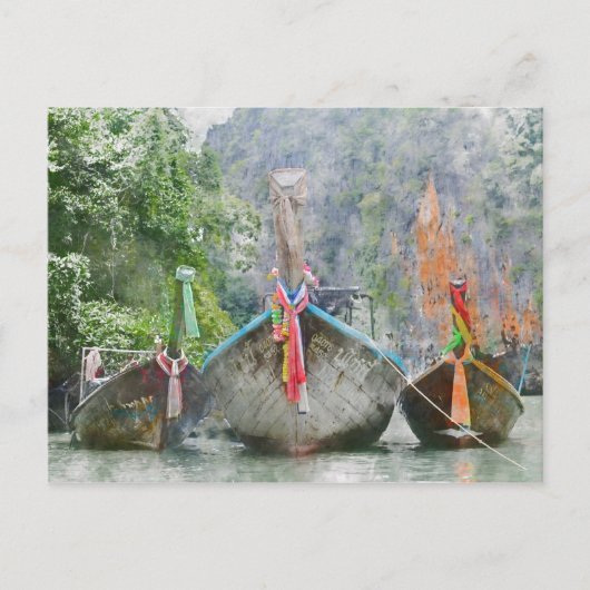Carte Postale Bateau long traditionnel en Thaïlande (Devant)