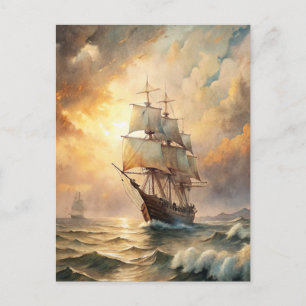 Carte Postale Bateau naviguant sur les vagues de l'océan au couc