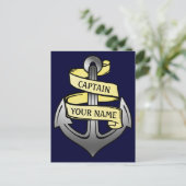 Carte Postale Bateau personnalisable Capitaine Votre nom Ancre (Debout devant)