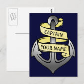 Carte Postale Bateau personnalisable Capitaine Votre nom Ancre (Devant / Derrière)