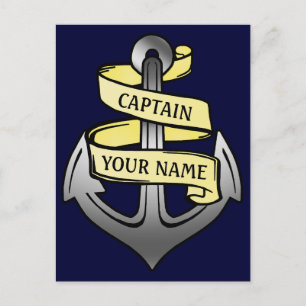 Carte Postale Bateau personnalisable Capitaine Votre nom Ancre