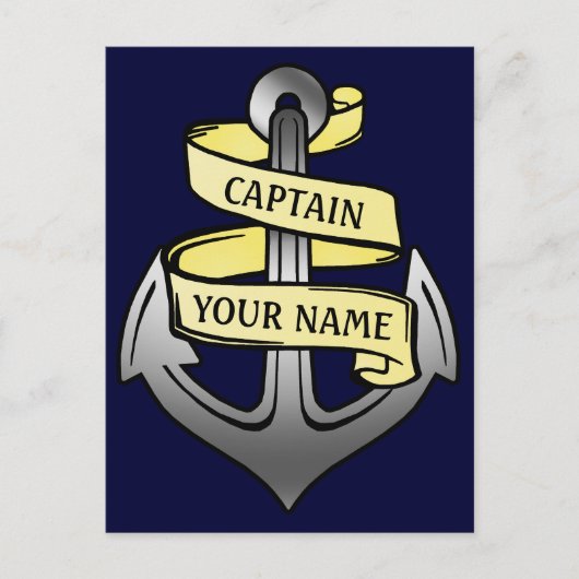 Carte Postale Bateau personnalisable Capitaine Votre nom Ancre (Devant)