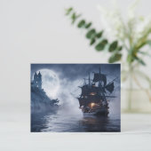 Carte Postale Bateau pirate et château (Debout devant)