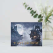 Carte Postale Bateau pirate et château Joyeux anniversaire (Debout devant)