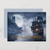 Carte Postale Bateau pirate et château Joyeux anniversaire (Devant / Derrière)