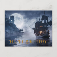 Bateau pirate et château Joyeux anniversaire