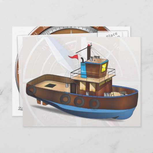 Carte Postale Bateau remorqueur (Devant / Derrière)