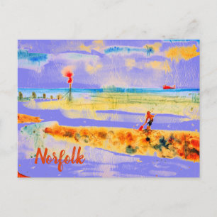 Carte Postale Bateau rouge sur la plage à Mundesley, Norfolk