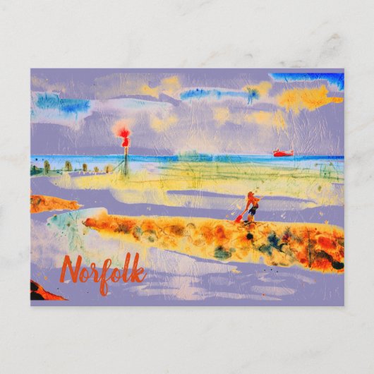 Carte Postale Bateau rouge sur la plage à Mundesley, Norfolk Car (Devant)