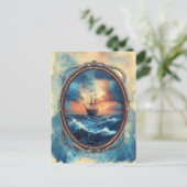 Carte Postale Bateau sur Stormy Sea Rope Border Art (Debout devant)