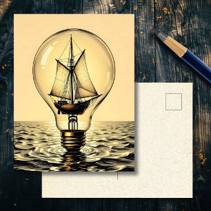 Carte Postale Bateau vintage dans une ampoule   Rester en contac