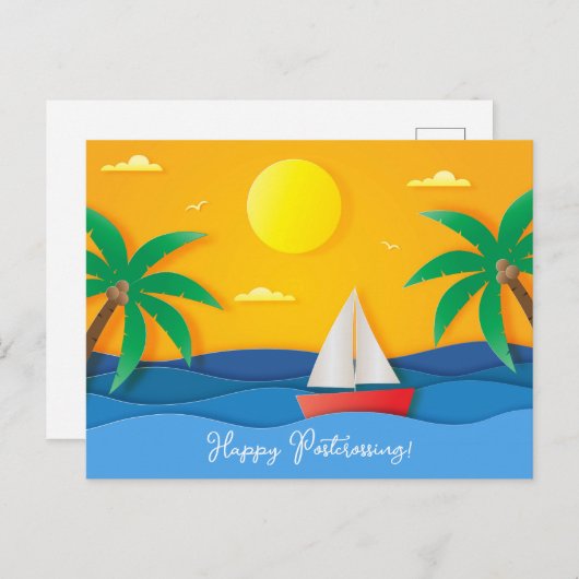 Carte Postale Bateaux à papier Sunset Ocean (Devant / Derrière)